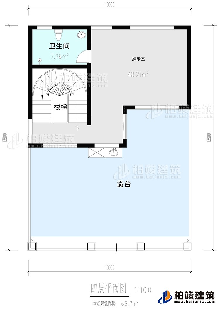 四层:娱乐室，公卫，楼梯，露台